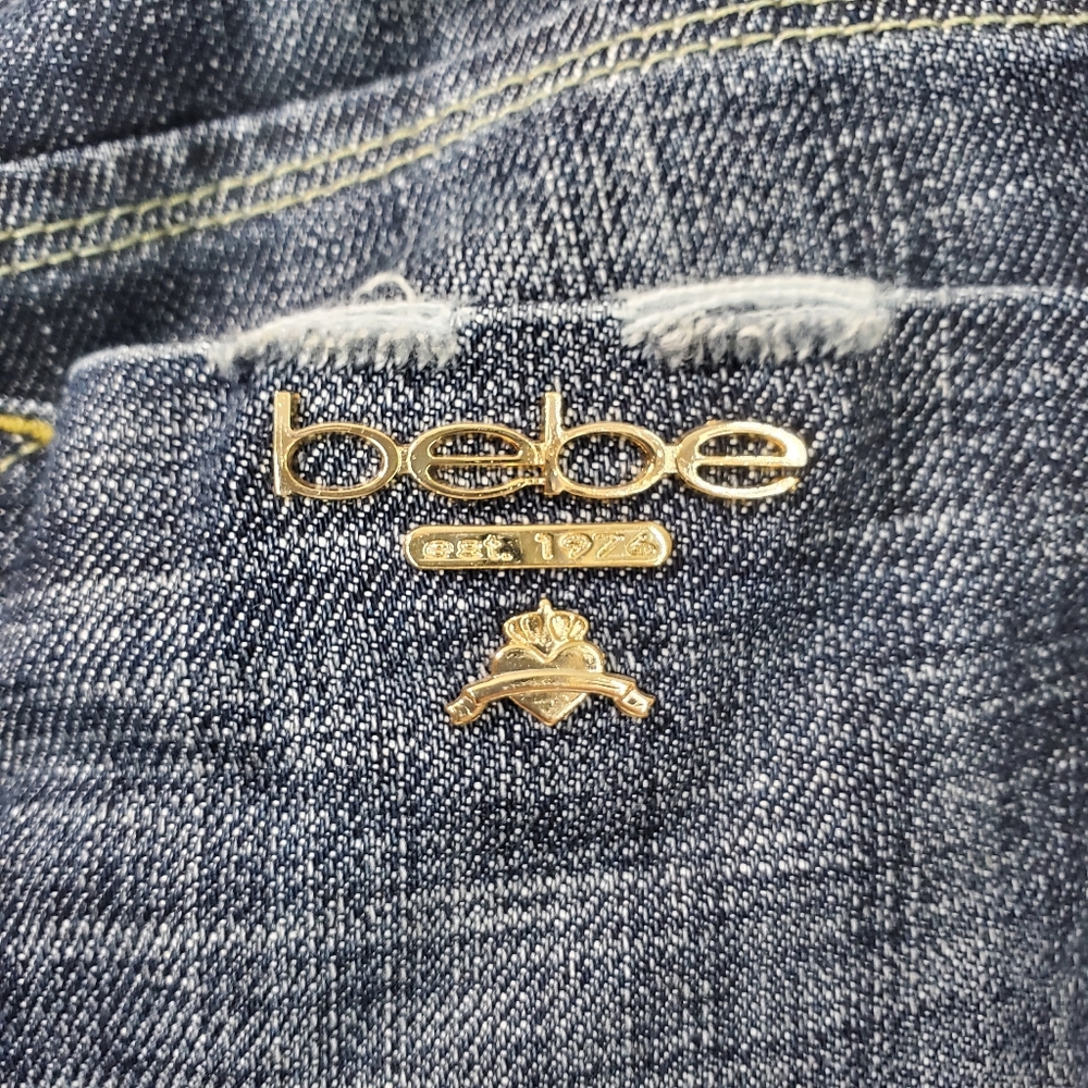 Bebe | Vintage Y2K Gold Metal Logo Back Pocket Bootcut Flare Jeans | 26 Low Rise - Picture 7 of 14